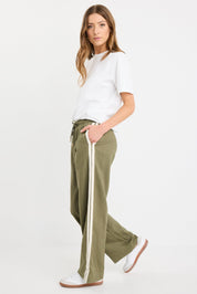 Vibe Khaki Linen Blend Jacquard Stripe Wide Leg Pants