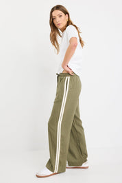 Vibe Khaki Linen Blend Jacquard Stripe Wide Leg Pants