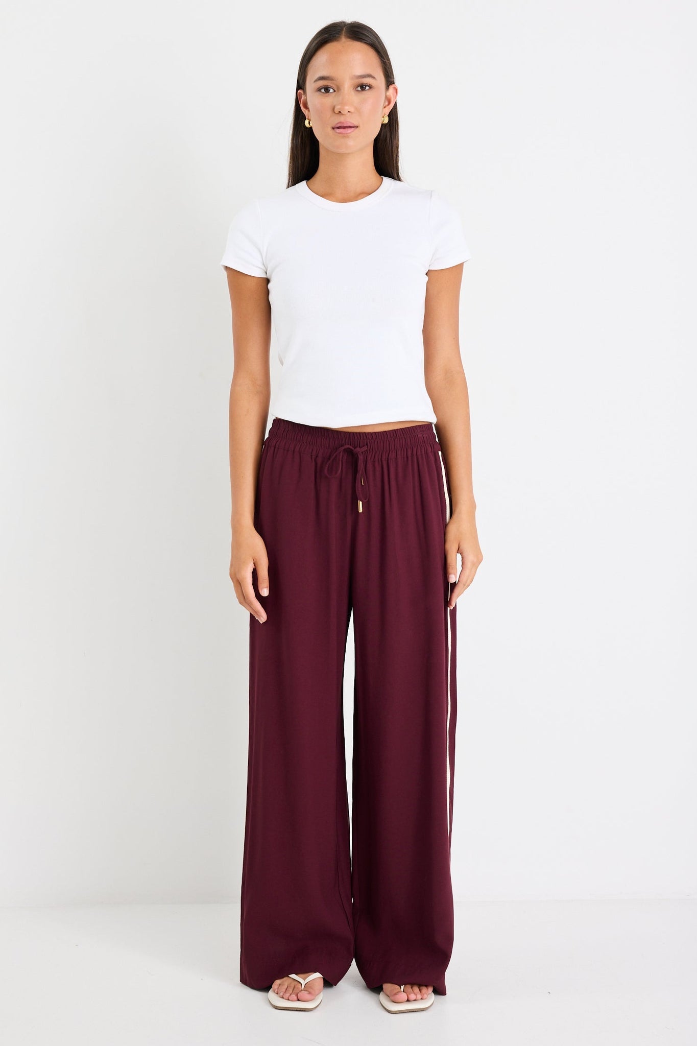 Townie Burgundy Side stripe Elastic Waist Pants