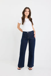 Zoey Indigo Petite High Rise Wide Leg Pocket Jean