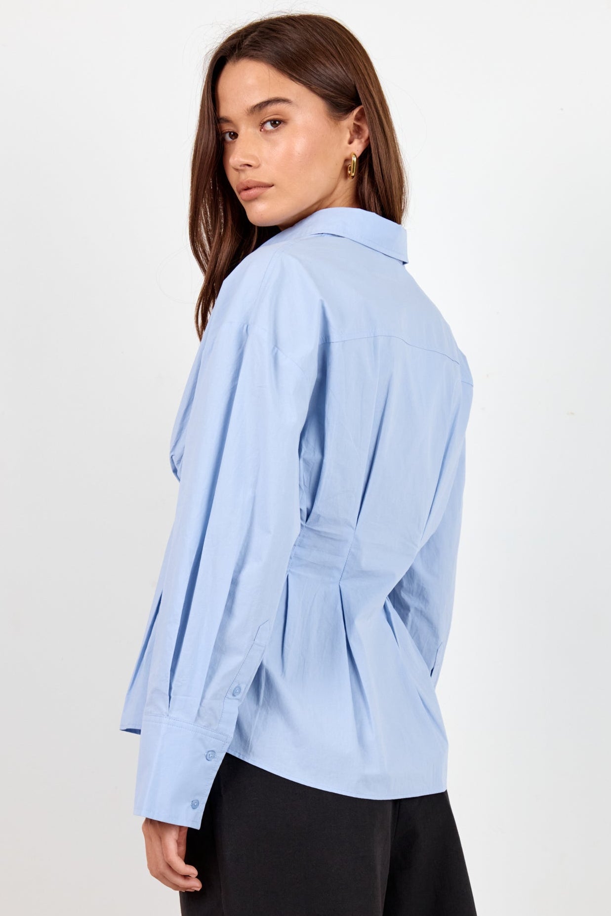 Timekeeper Ice Blue Cotton Poplin Corset Detail Waist Shirt
