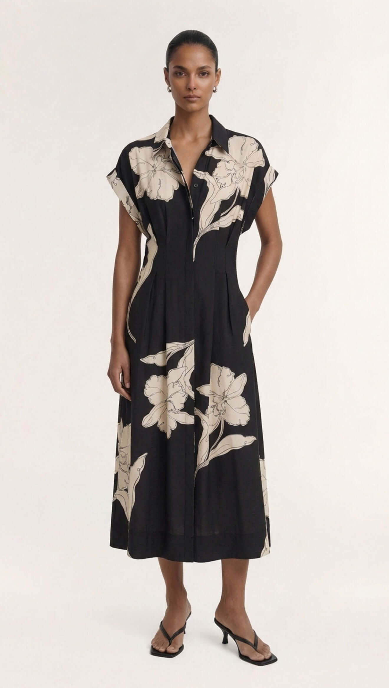 Veda Sketched Floral Midi Dress