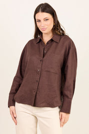 Uplifted Dark Chocolate Linen Oversized Shirt