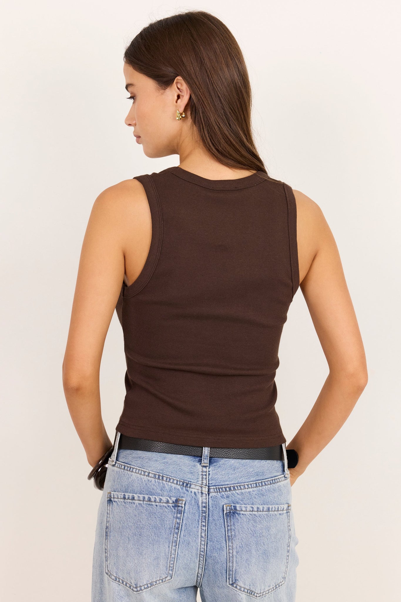 Vale Chocolate V Neck Rib Tank