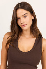 Vale Chocolate V Neck Rib Tank