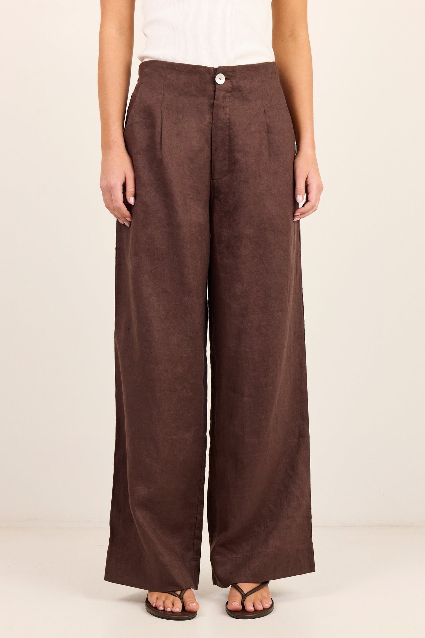 Curator Chocolate Linen Pleat Front Wide Leg Pants