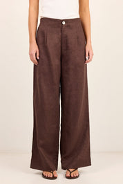 Curator Chocolate Linen Pleat Front Wide Leg Pants