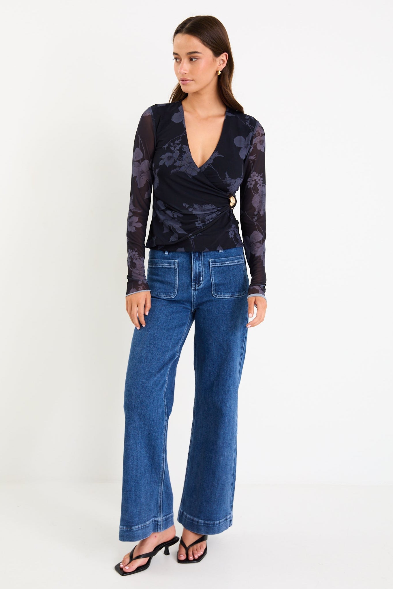 Vector Midnight Floral Mesh Crossover Front Top