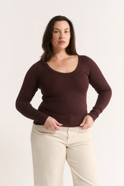 Nina Scoop Neck Long Sleeve Cabernet