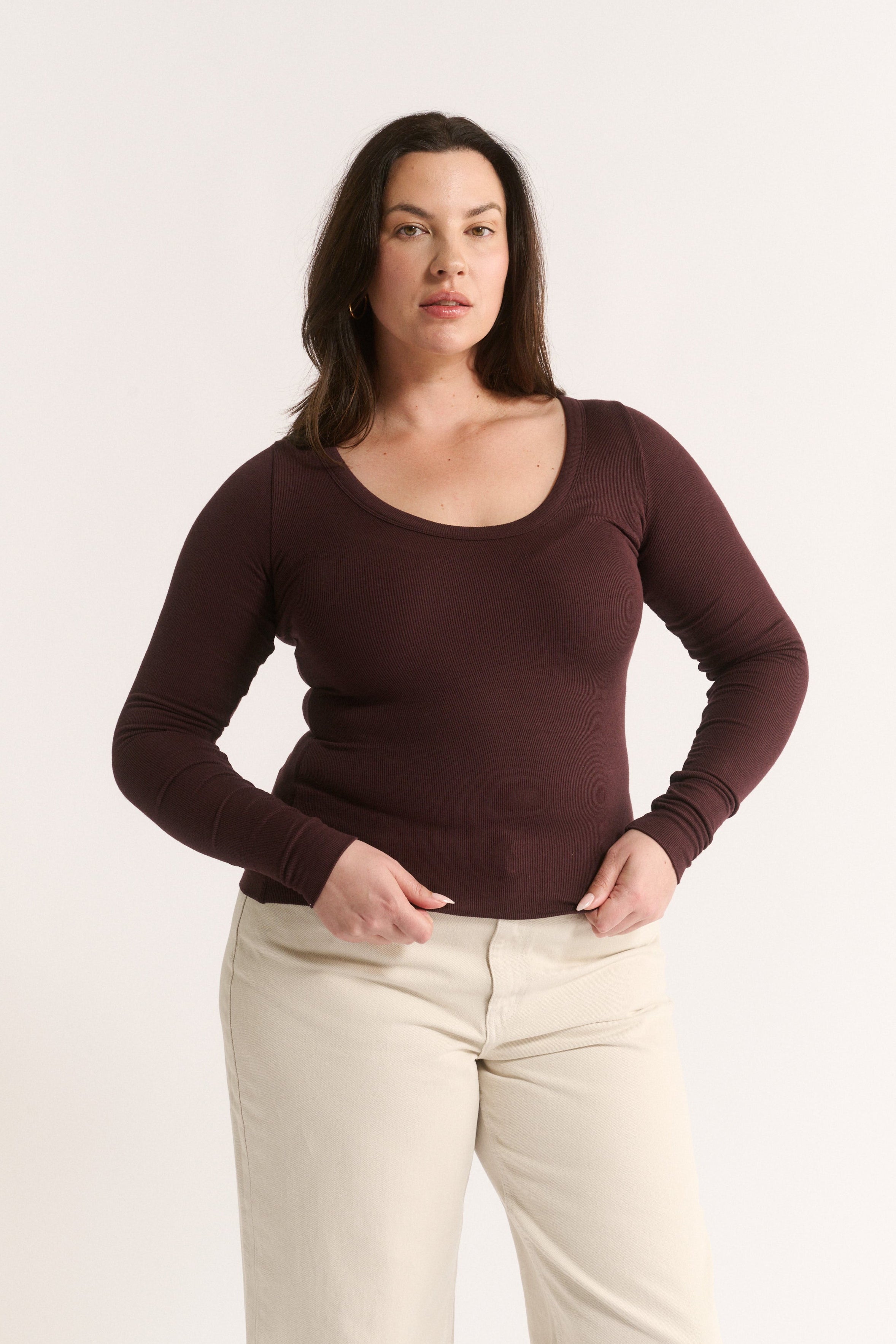 Nina Scoop Neck Long Sleeve Cabernet