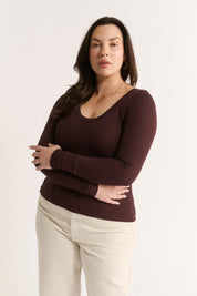 Nina Scoop Neck Long Sleeve Cabernet