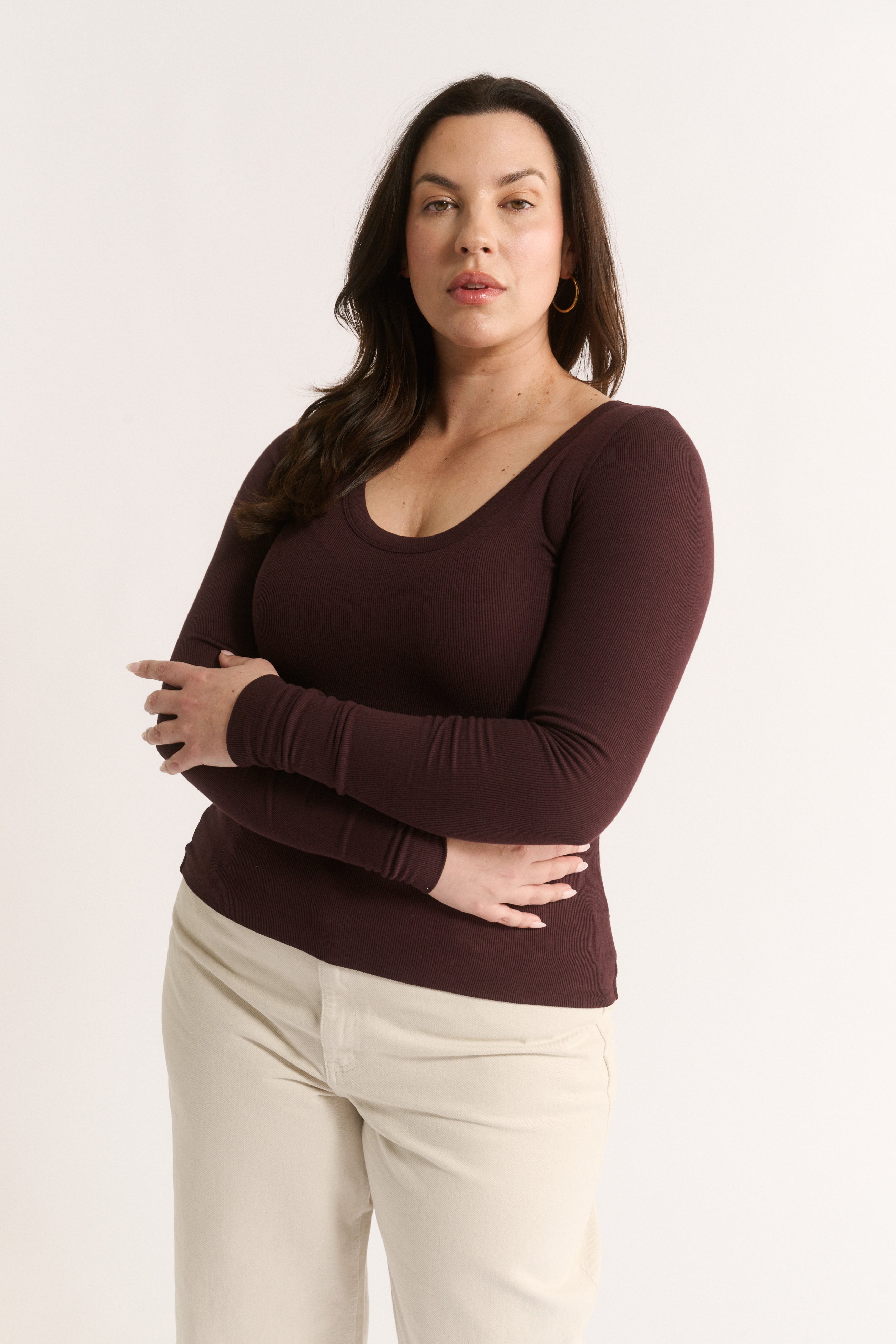 Nina Scoop Neck Long Sleeve Cabernet