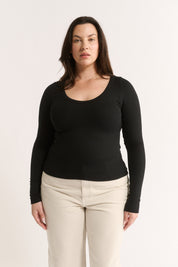 Nina Scoop Neck Long Sleeve Black