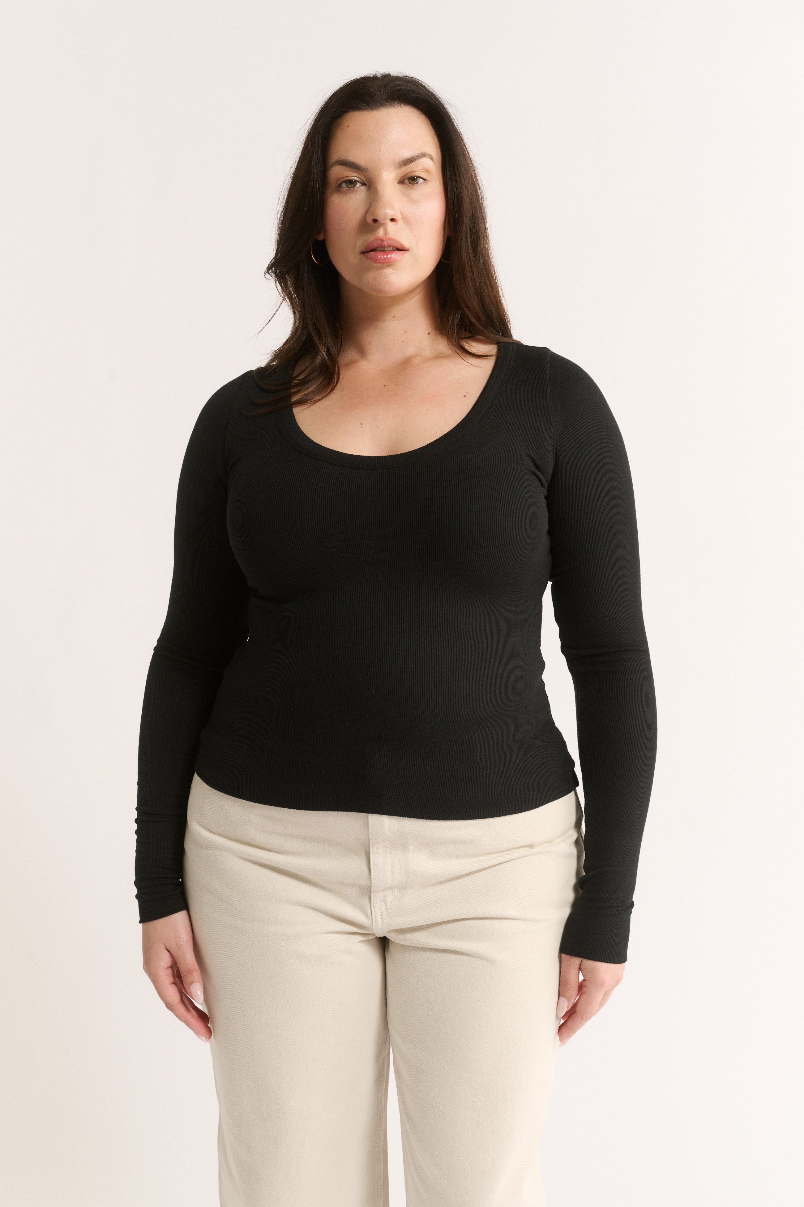 Nina Scoop Neck Long Sleeve Black