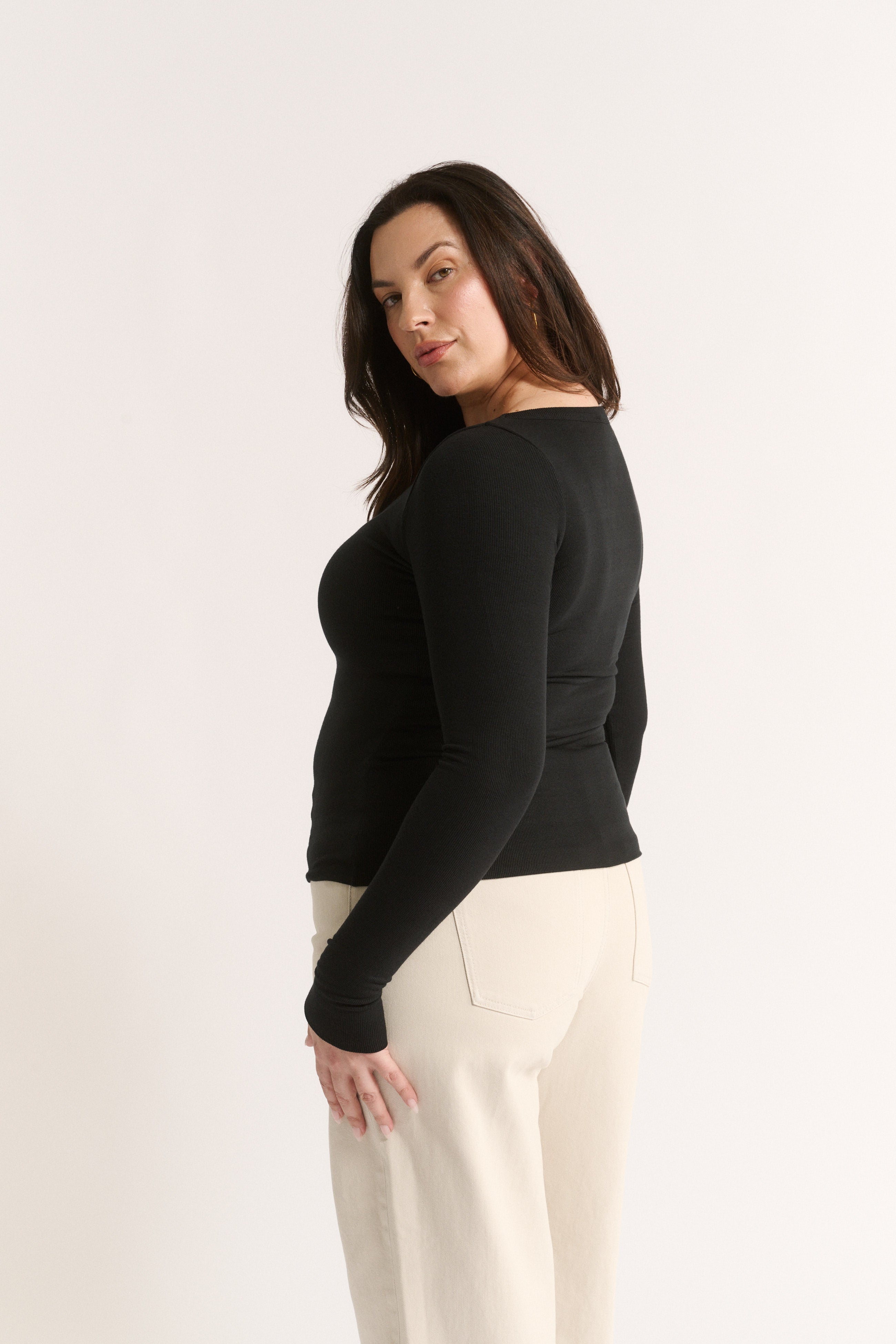 Nina Scoop Neck Long Sleeve Black