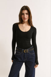 Nina Scoop Neck Long Sleeve Black