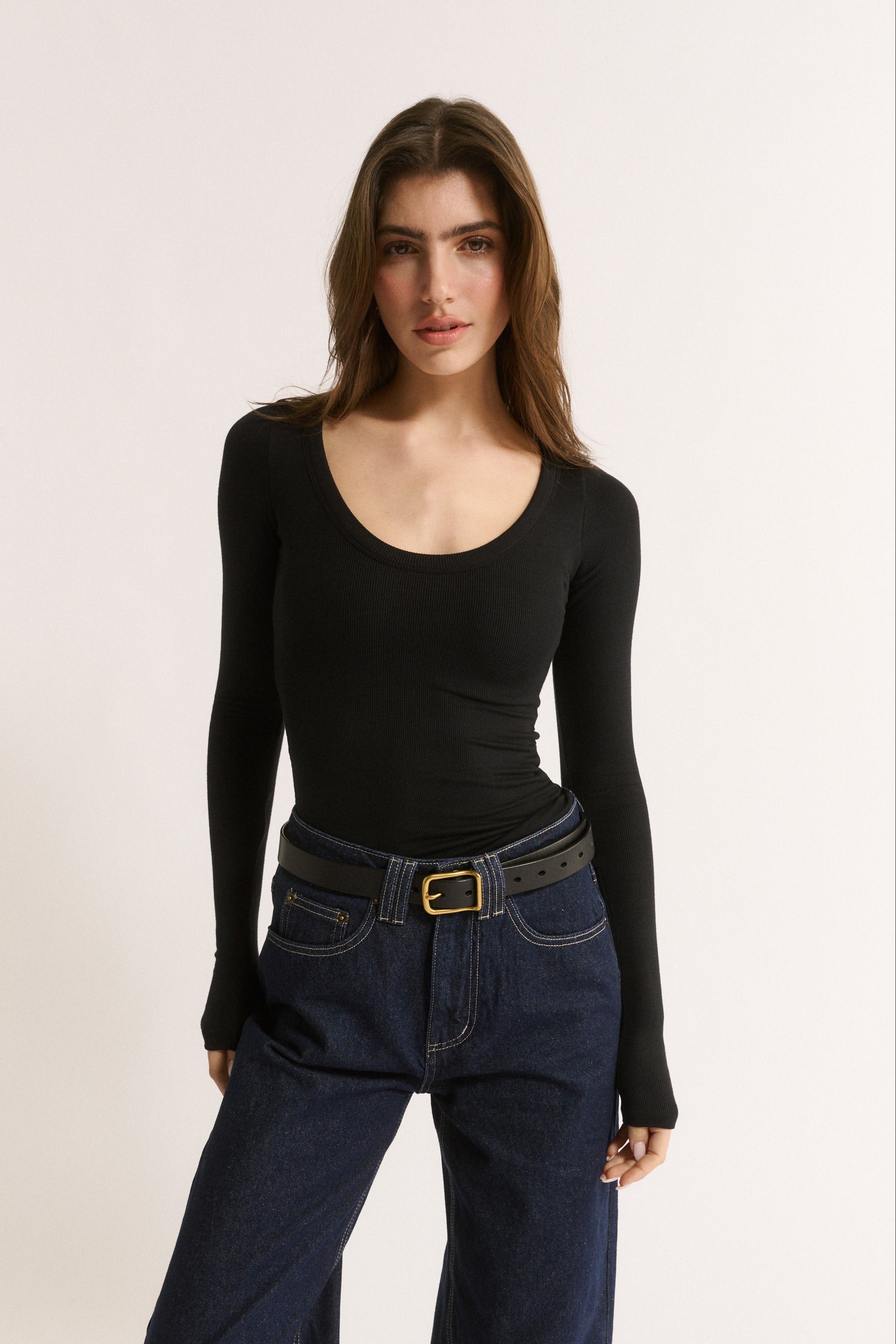 Nina Scoop Neck Long Sleeve Black