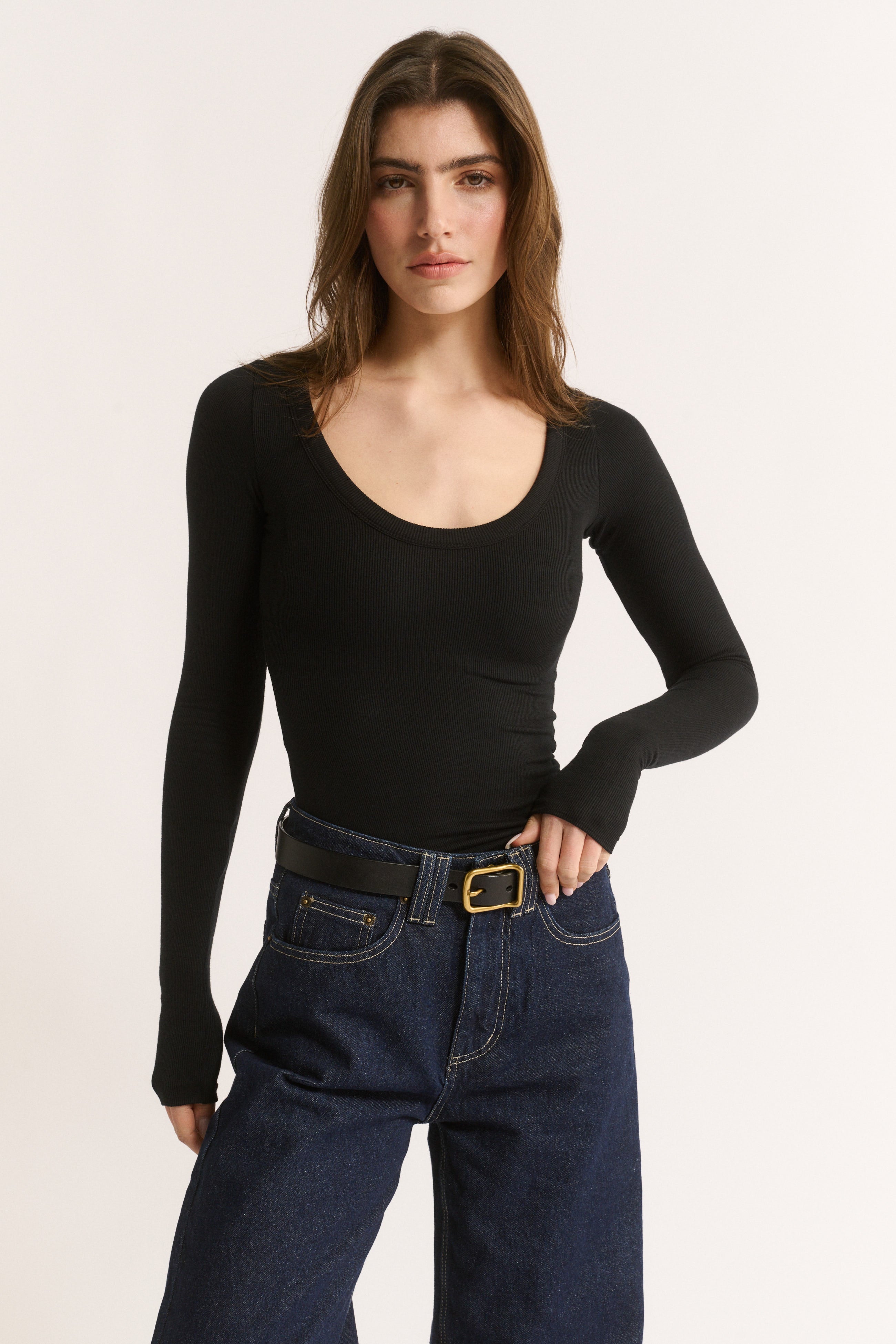 Nina Scoop Neck Long Sleeve Black