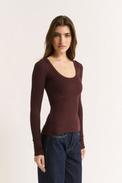 Nina Scoop Neck Long Sleeve Cabernet