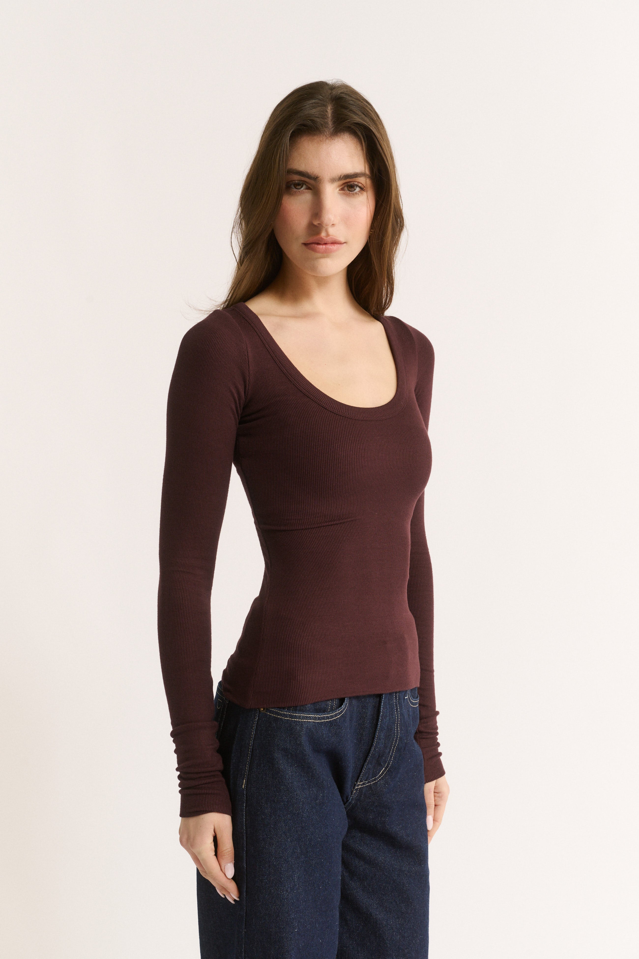 Nina Scoop Neck Long Sleeve Cabernet