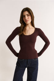 Nina Scoop Neck Long Sleeve Cabernet