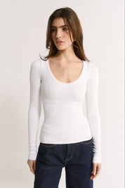 Nina Scoop Neck Long Sleeve Optic White