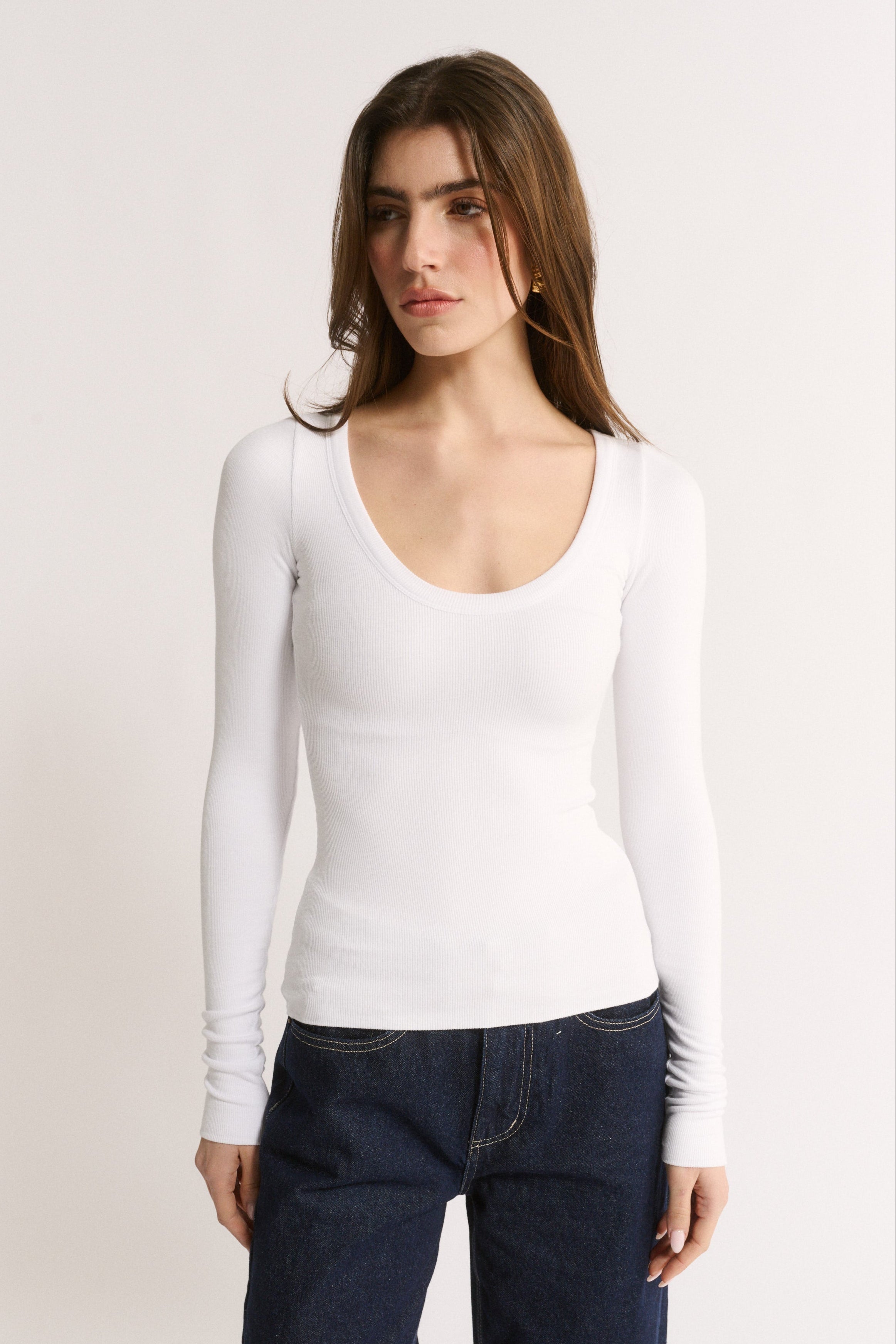 Nina Scoop Neck Long Sleeve Optic White