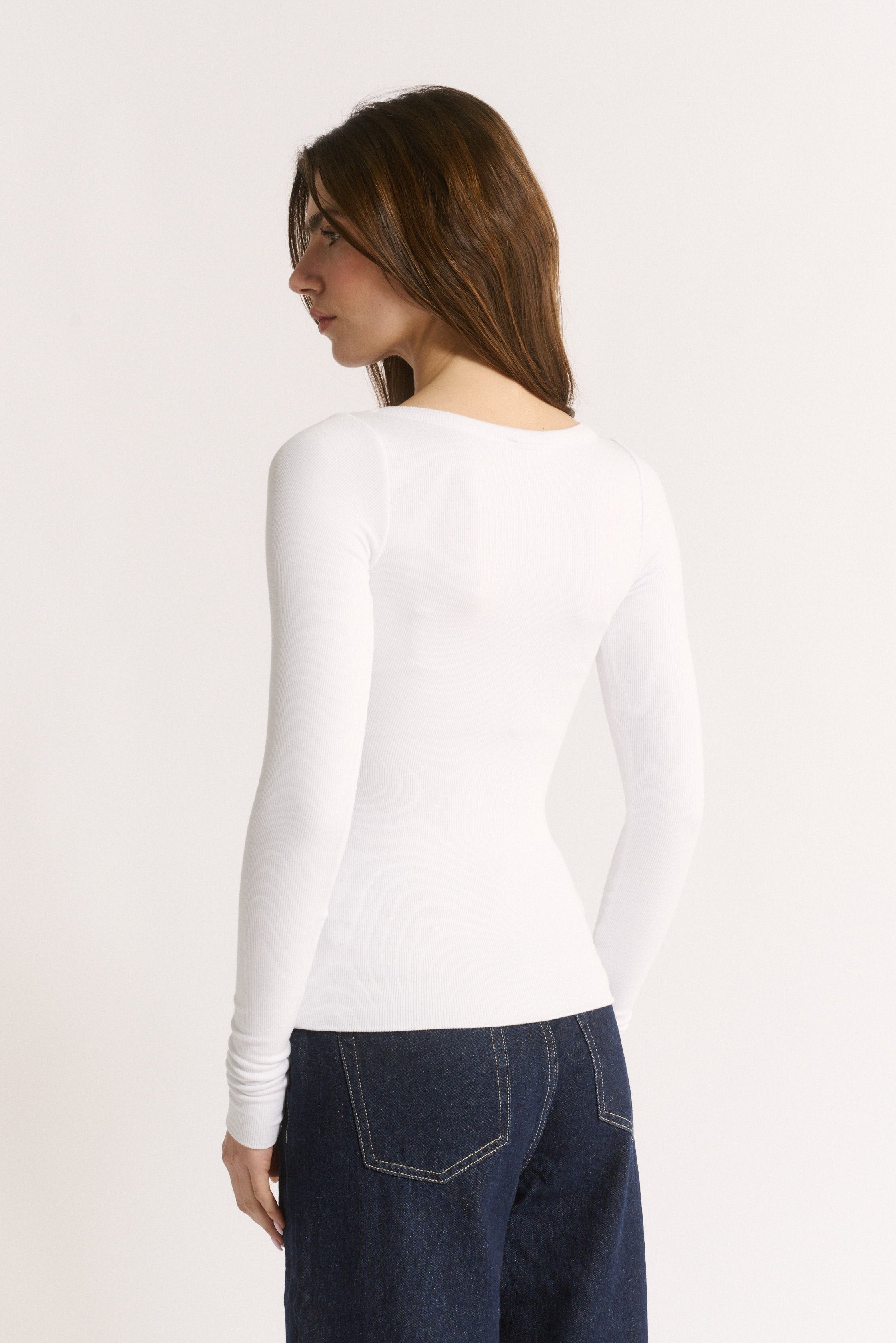 Nina Scoop Neck Long Sleeve Optic White