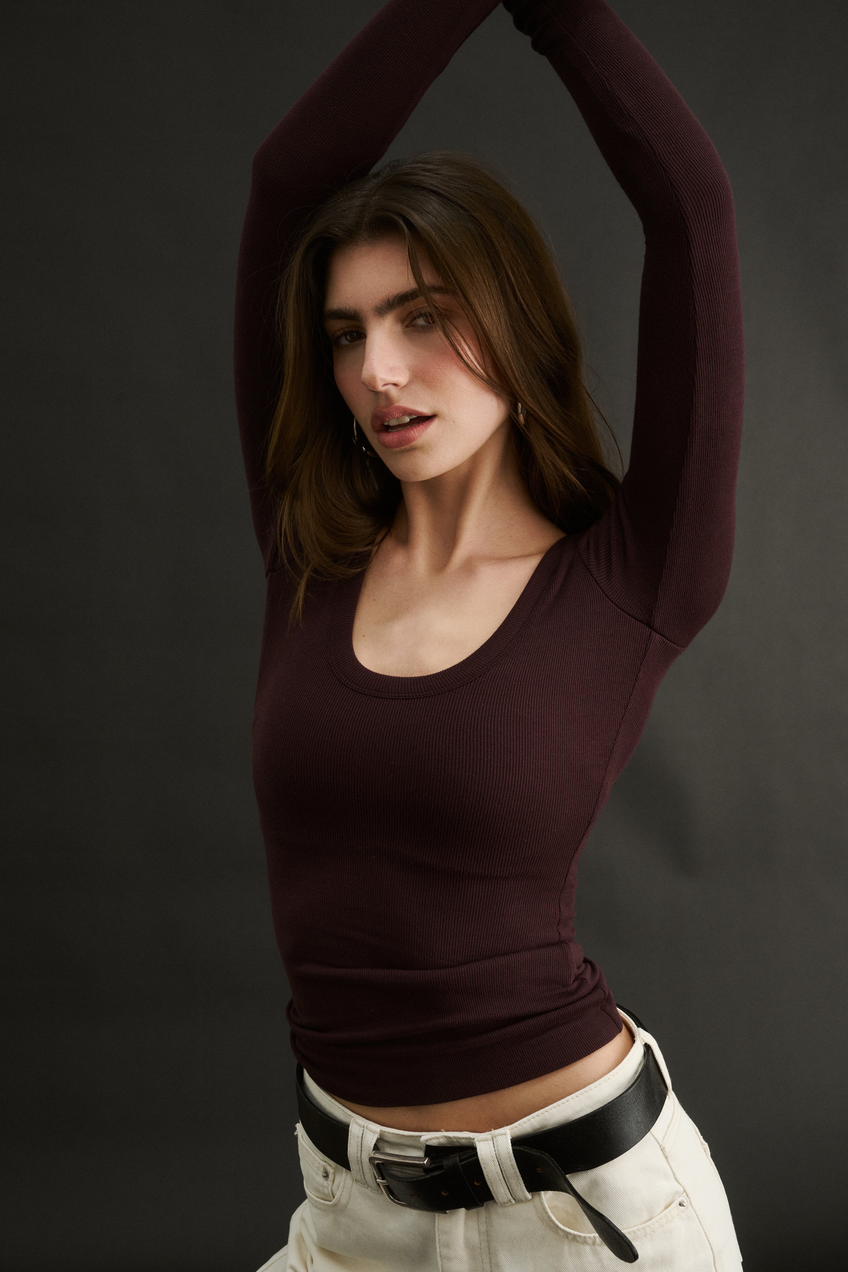 Nina Scoop Neck Long Sleeve Cabernet