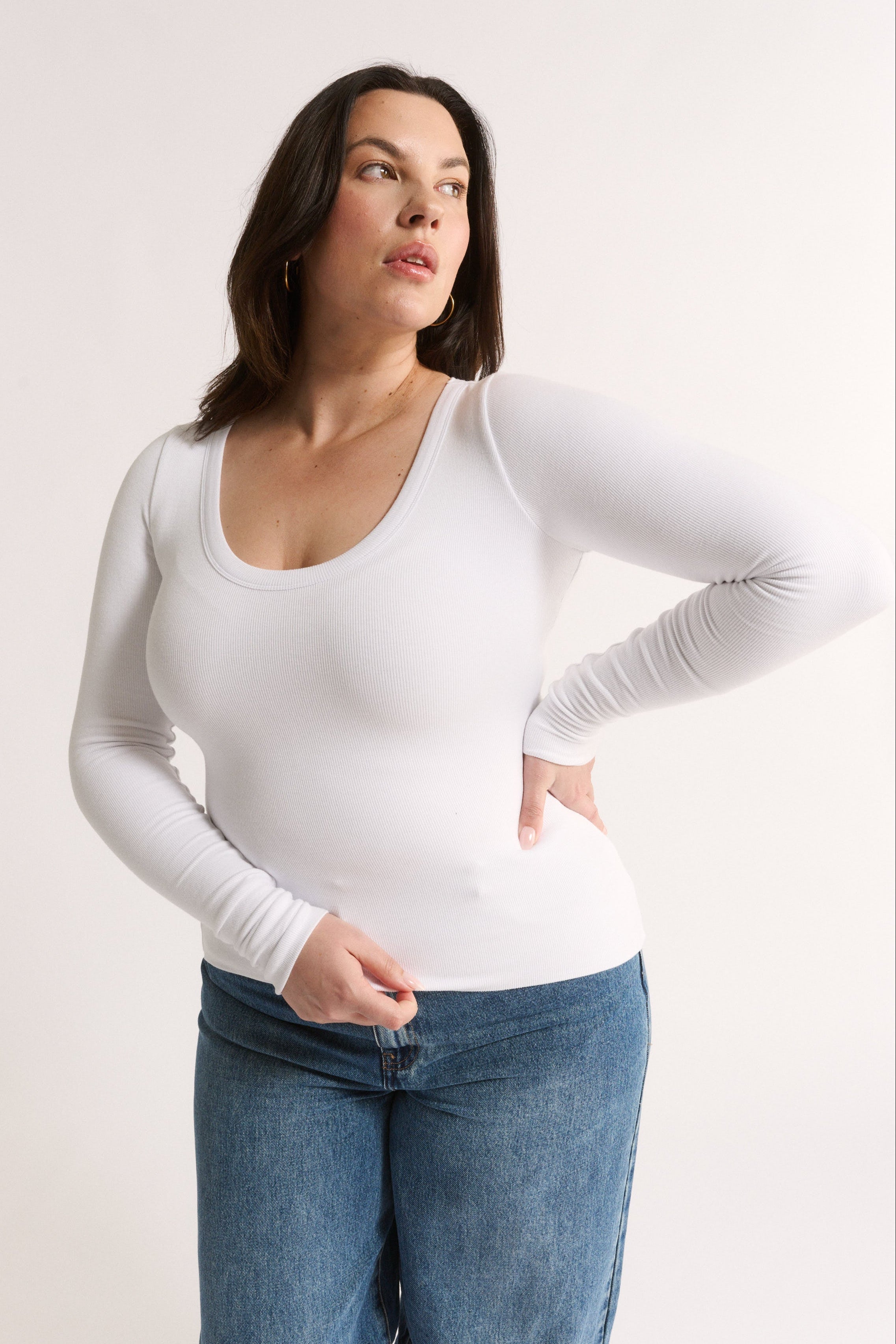 Nina Scoop Neck Long Sleeve Optic White