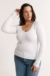 Nina Scoop Neck Long Sleeve Optic White