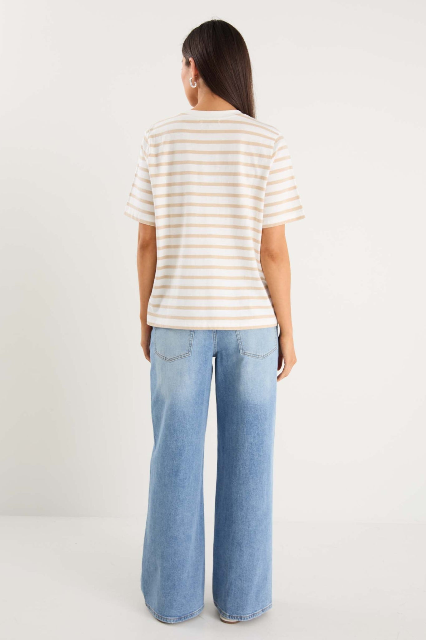 Binding  White Natural  Stripy Boxy Fit Tee
