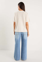 Binding  White Natural  Stripy Boxy Fit Tee