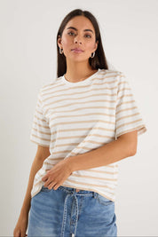 Binding  White Natural  Stripy Boxy Fit Tee