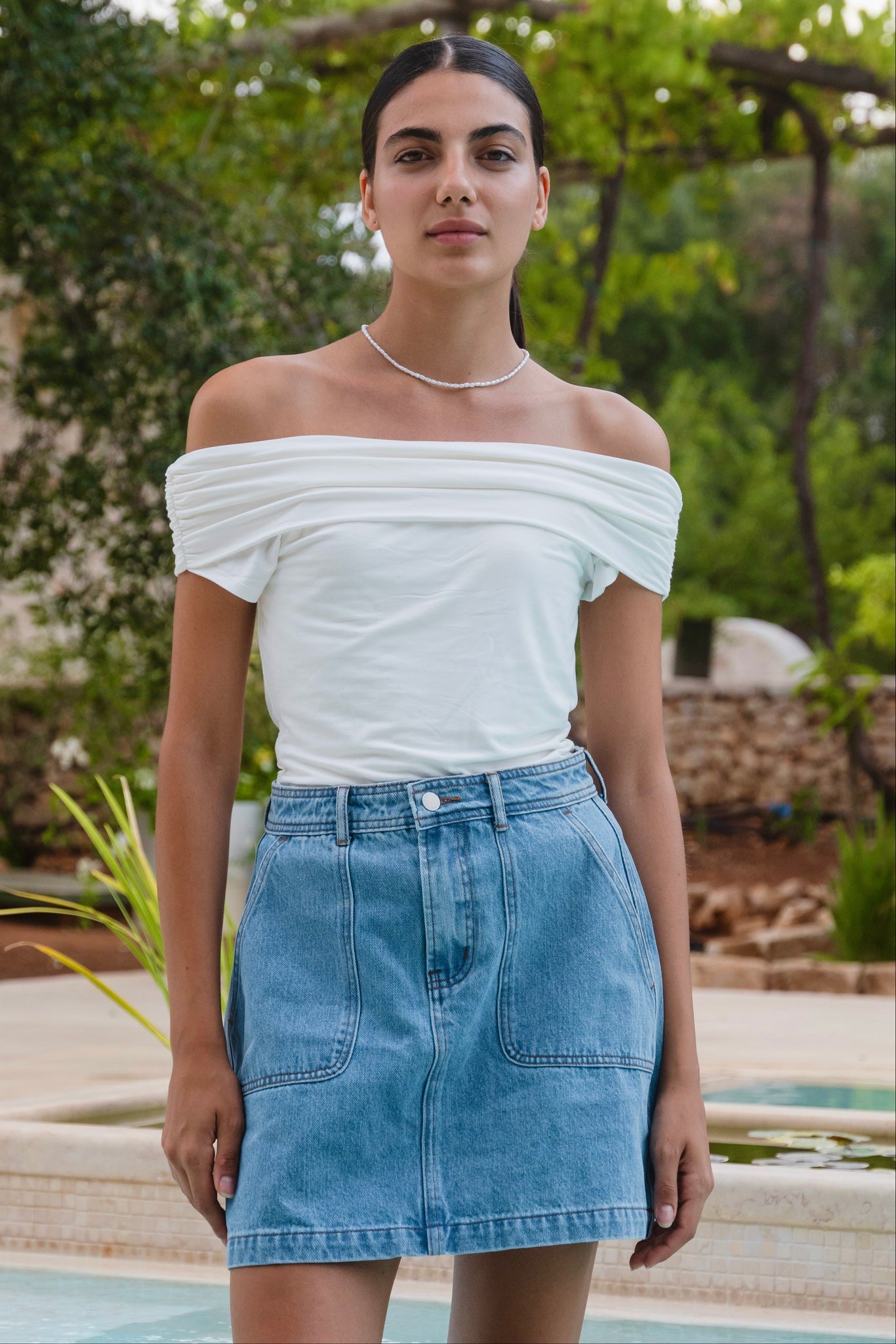 Orchard Mid Blue Pocket Front Denim Mini Skirt