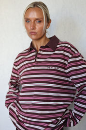 Bobbie Relaxed Rugby Shirt - Burgandy Pink Cream Stripe