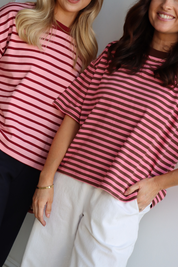 Carter Boxy Tee Pink Chocolate Stripe