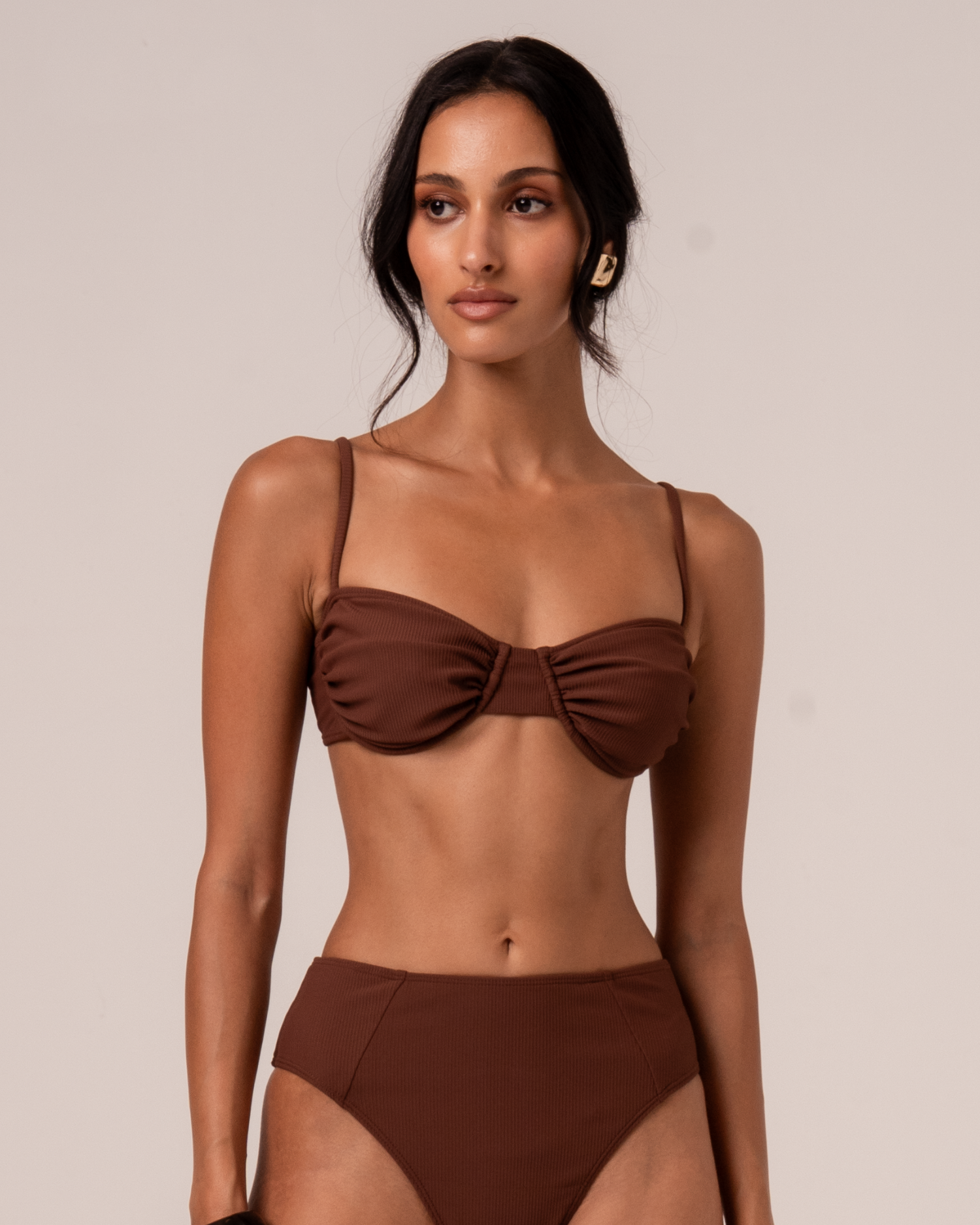 Ruched Soft Cup Bralette Top - Choc
