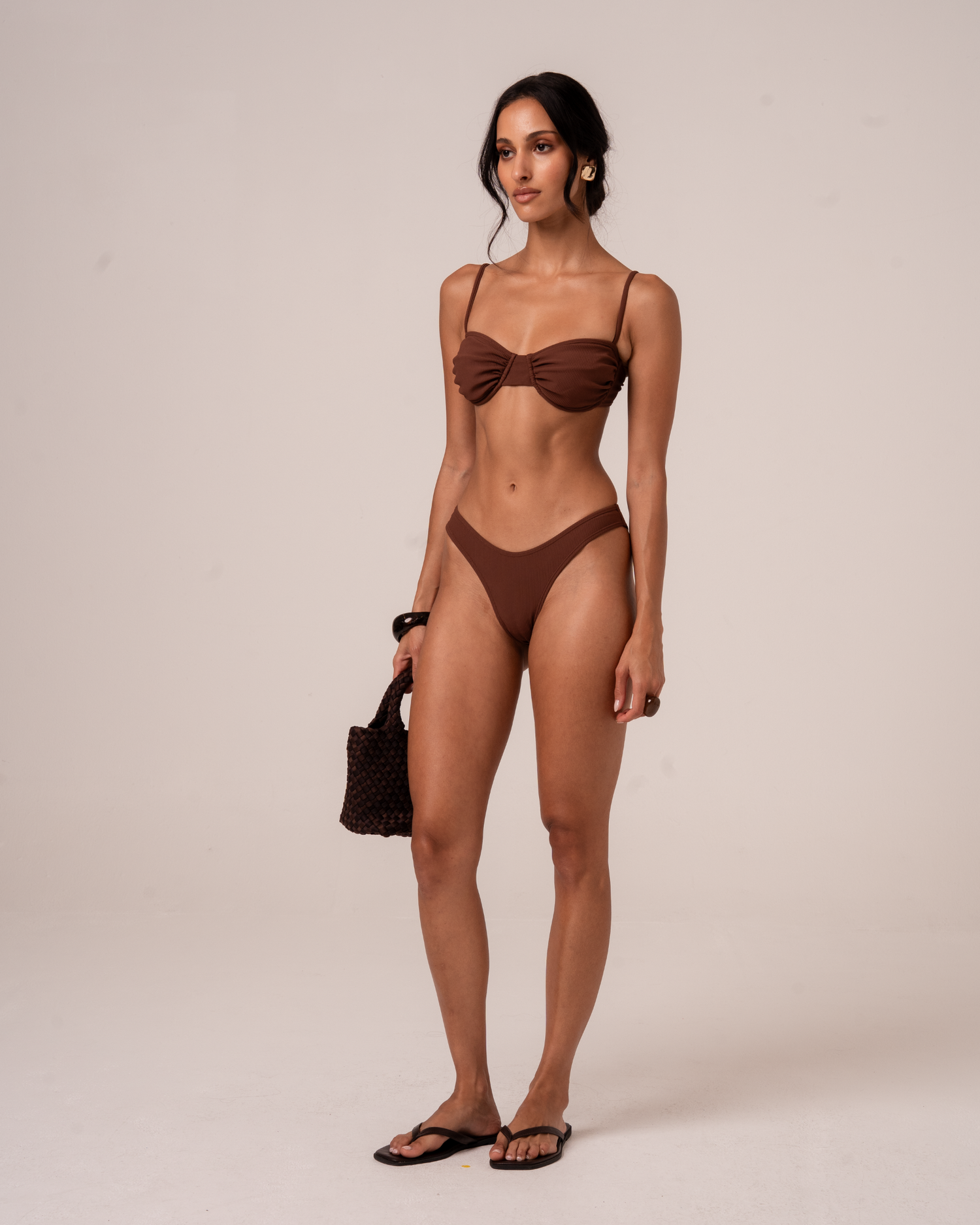 Ruched Soft Cup Bralette Top - Choc