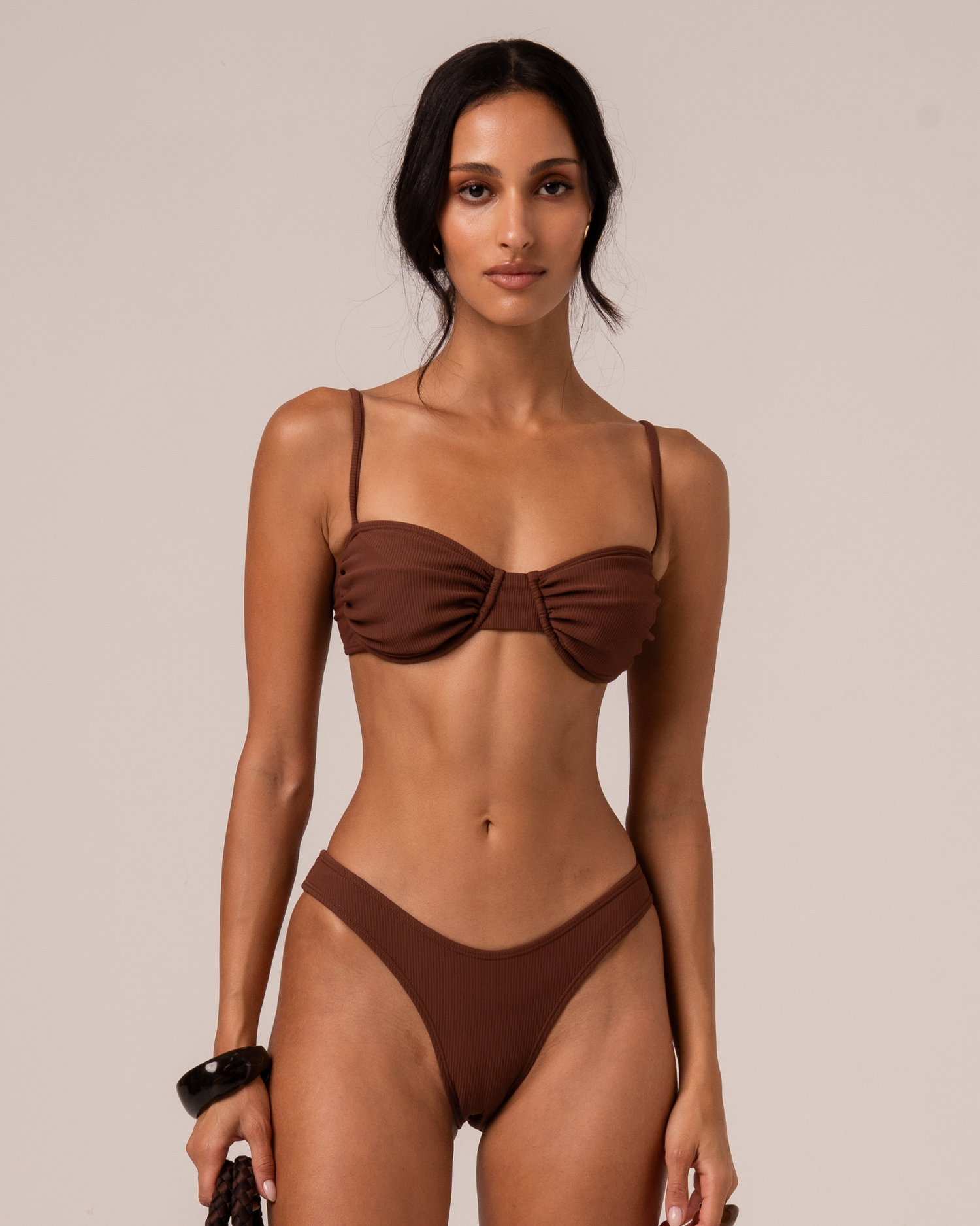 Ruched Soft Cup Bralette Top - Choc