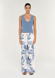 Relaxed Drawstring Elody Pant - Blue Floral