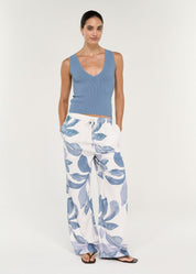 Relaxed Drawstring Elody Pant - Blue Floral
