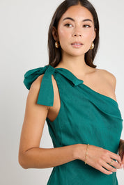 Mirror Forest One Shoulder Bow Midi Dress