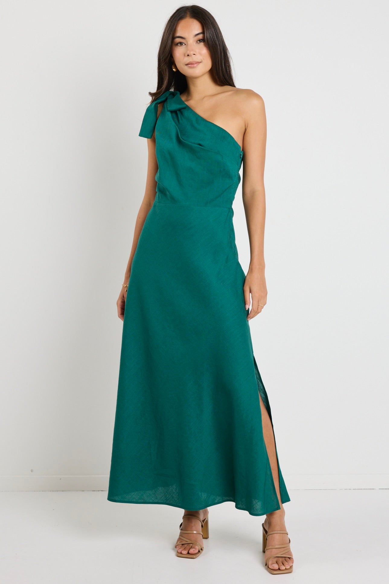 Mirror Forest One Shoulder Bow Midi Dress