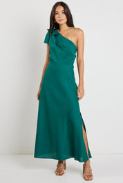 Mirror Forest One Shoulder Bow Midi Dress