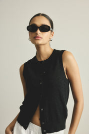 Kyra Button Tank Black