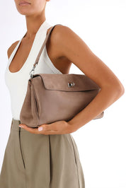 Vela Shoulder Bag - Fossil Suede - Silver