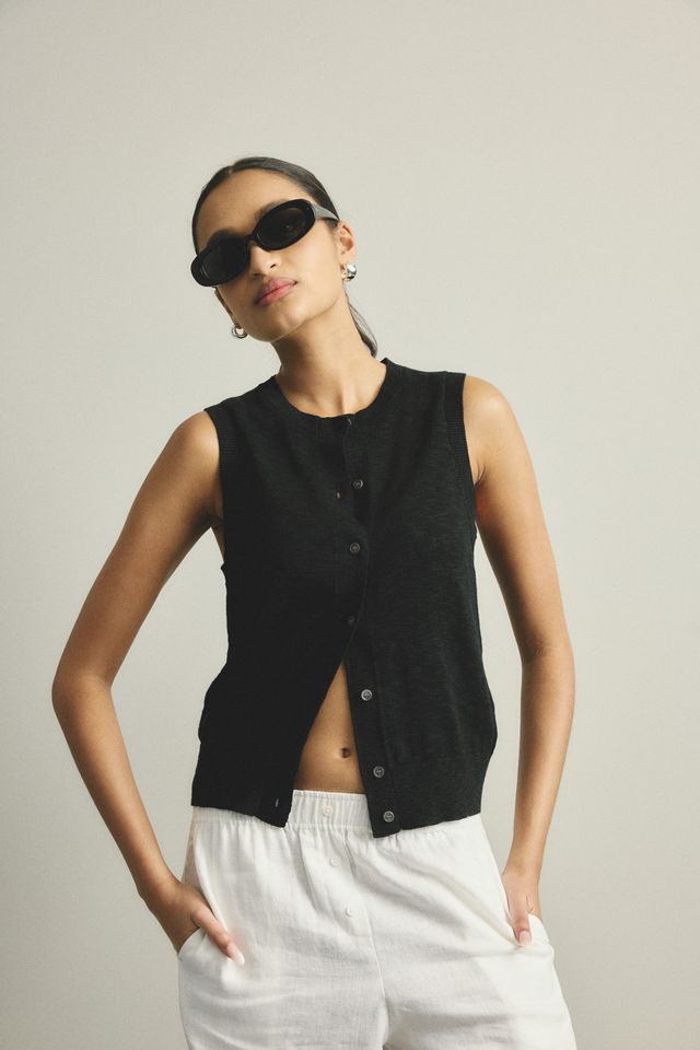 Kyra Button Tank Black