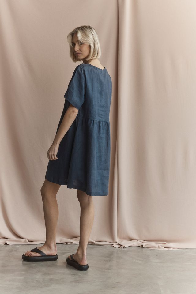 Zavi Linen Dress French Navy