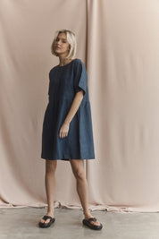 Zavi Linen Dress French Navy